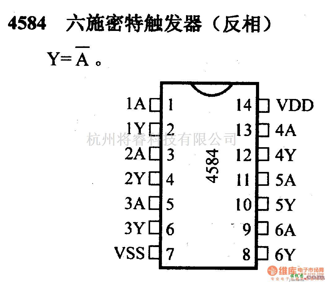 数字电路中的4000系列数字电路,4584六施密特触发器(反相)  第1张