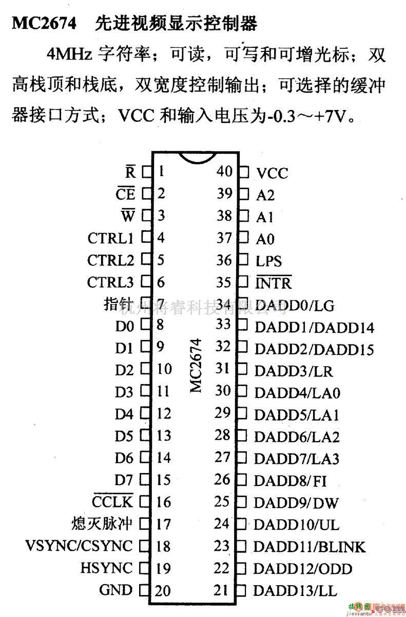 数字电路中的芯片引脚及主要特性MC2674先进视频显示控制器  第1张