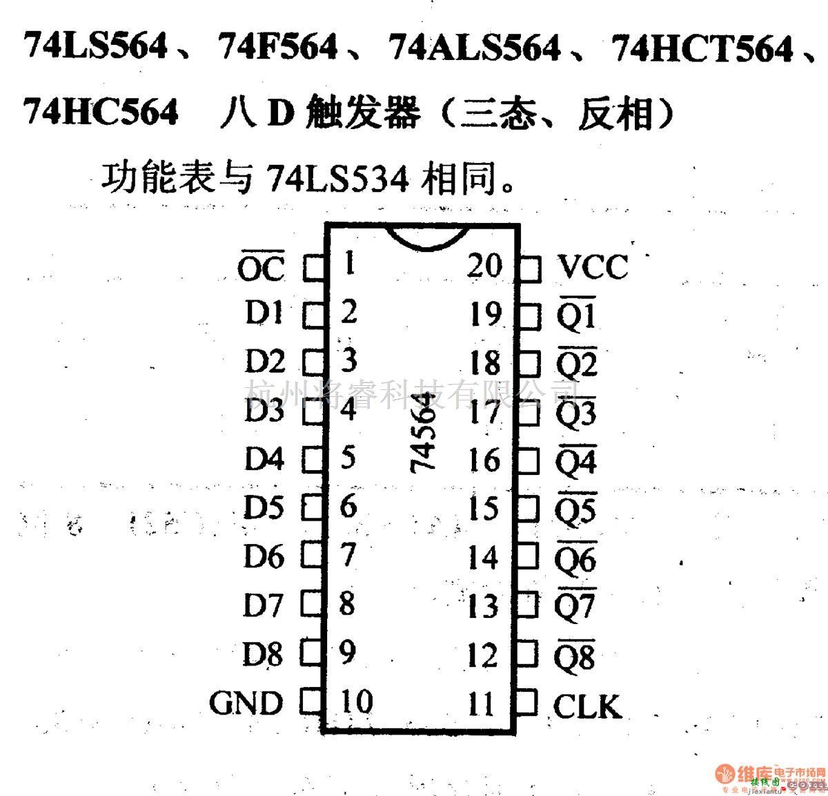 数字电路中的74系列数字电路74HC564等八D触发器(三态,反相)  第2张