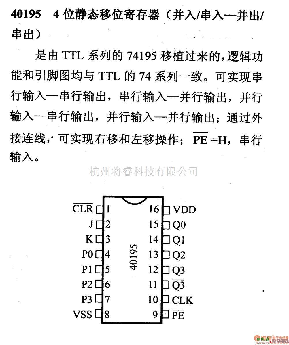 数字电路中的4000系列数字电路,40195,4位静态移位寄存器(并入/串入一并出/串出)  第1张