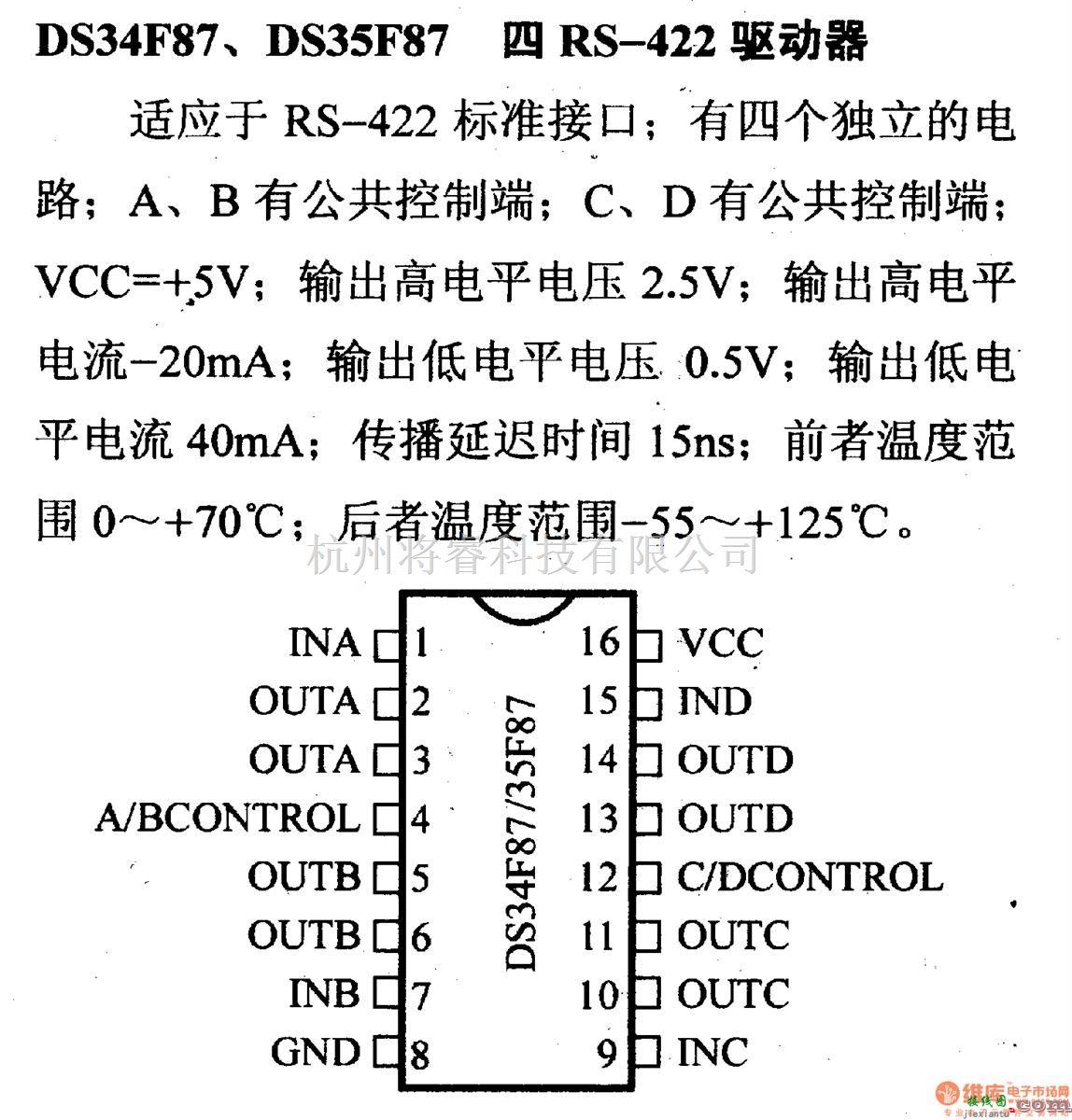 数字电路中的驱动器和通信电路引脚及主要特性DS34F87 四RS-422驱动器  第1张