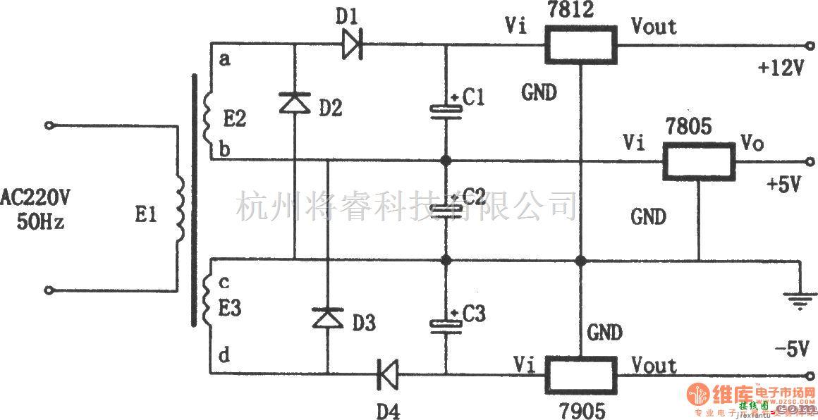 稳压电源中的由7805，7905，7812组成的特殊的线性稳压电源  第1张