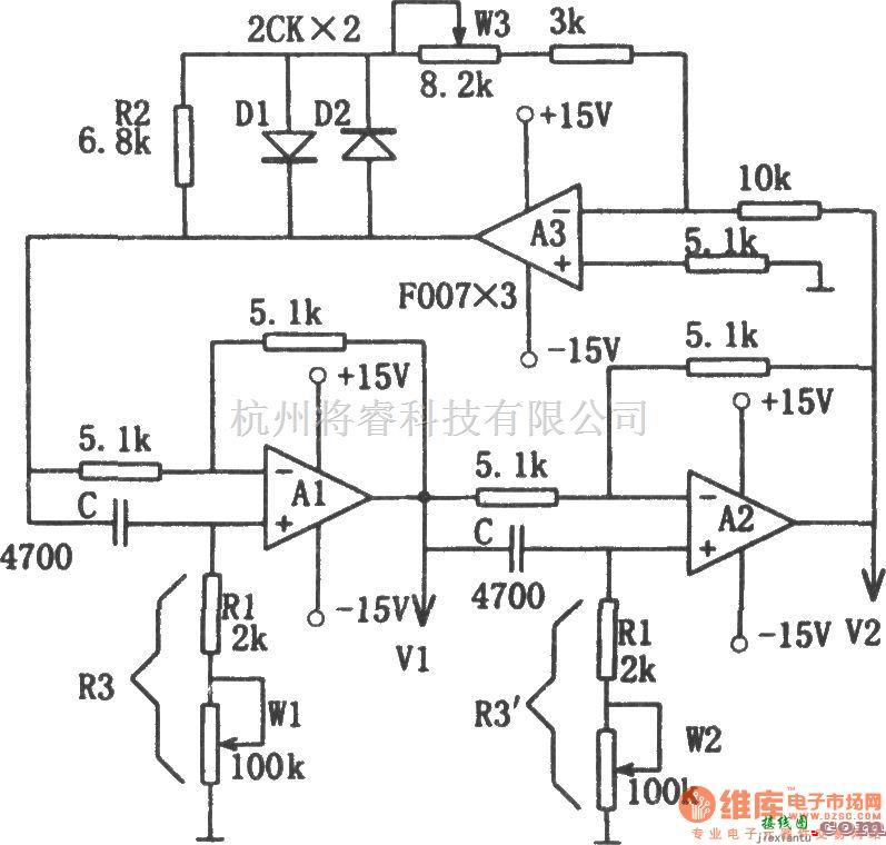 正弦信号产生中的F007构成的频率可调、幅度不变的正弦波振荡电路  第1张