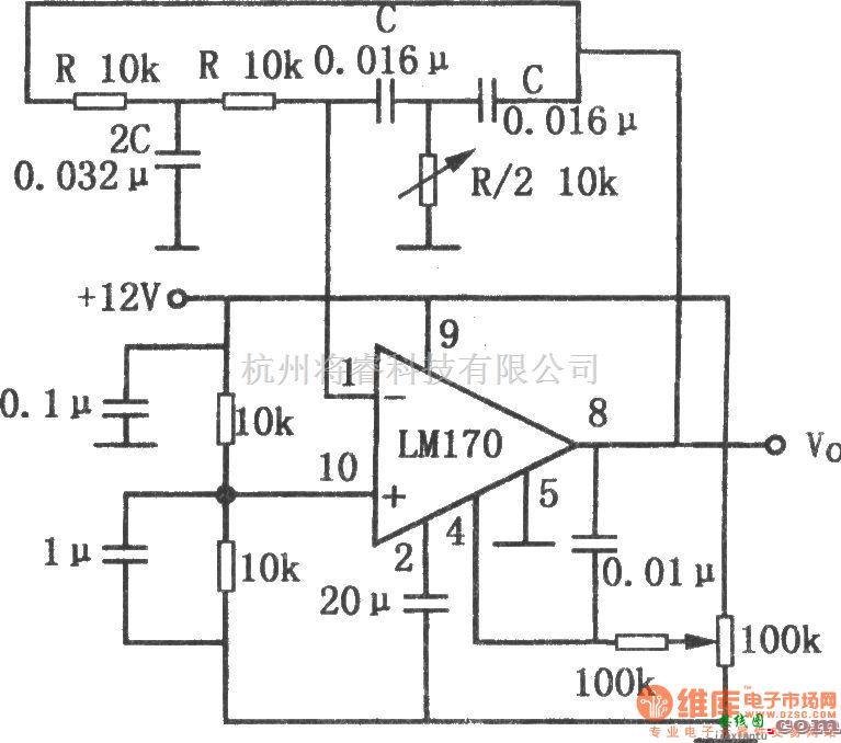 正弦信号产生中的LM170构成的输出稳定的双T正弦波振荡器  第1张