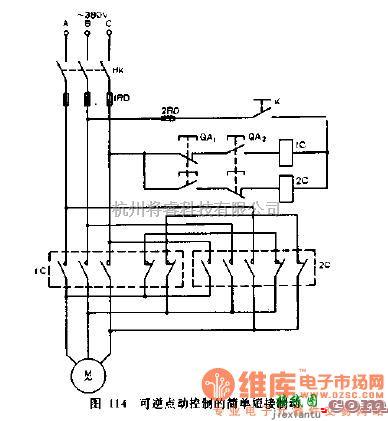 控制电路中的可逆点动控制的简单短接制动电动机控制电路图  第1张