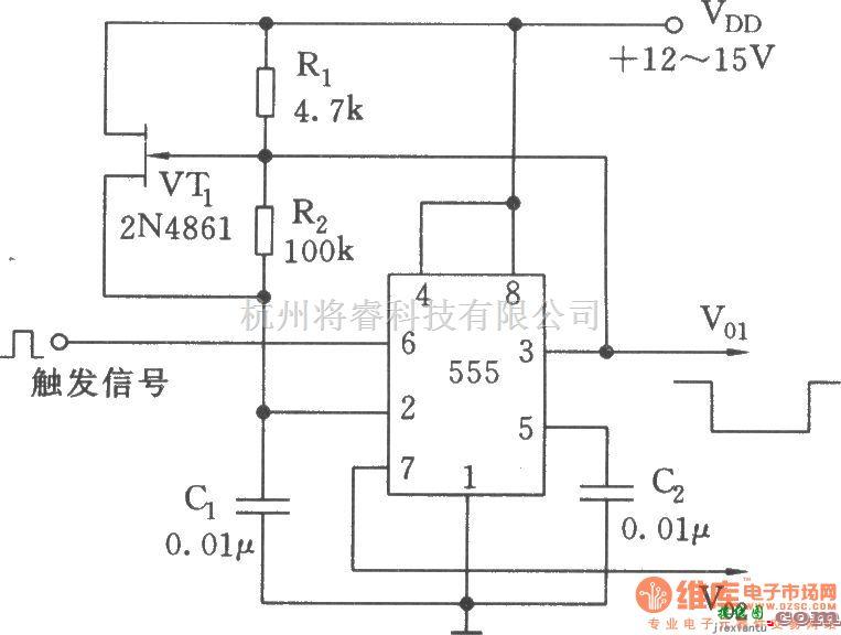 脉冲信号产生器中的两路输出负向定时脉冲电路(555)  第1张