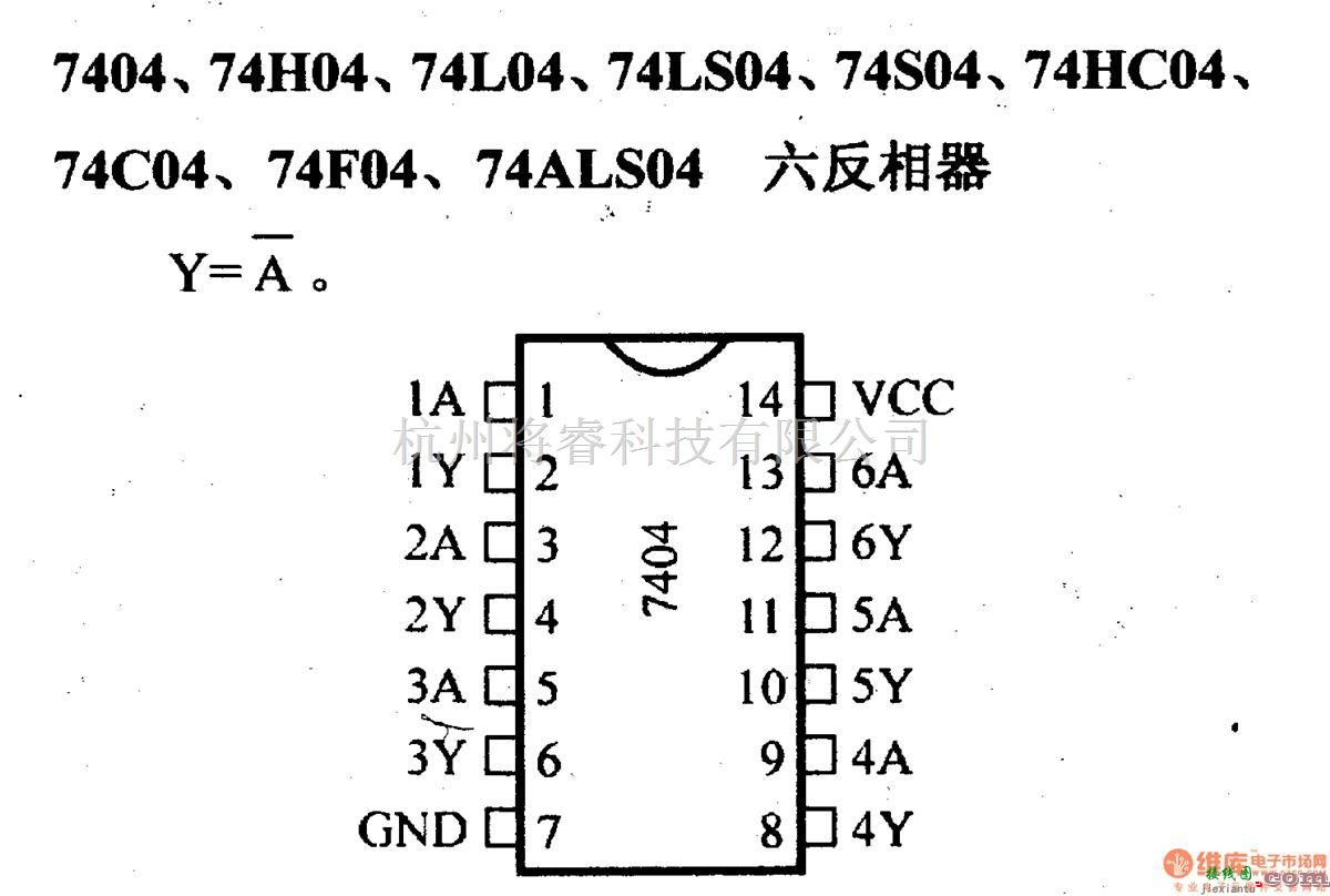 数字电路中的74系列数字电路7404.74H04等六反相器  第1张