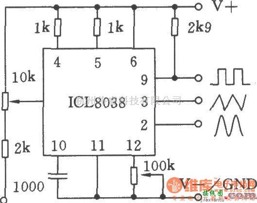 函数信号产生器中的单片精密函数发生器ICL8038应用电路三  第1张