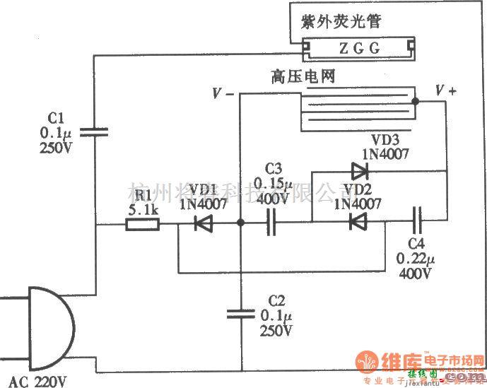 防害中的美之杰牌MWQ-A型单管灭蚊灯电路  第1张