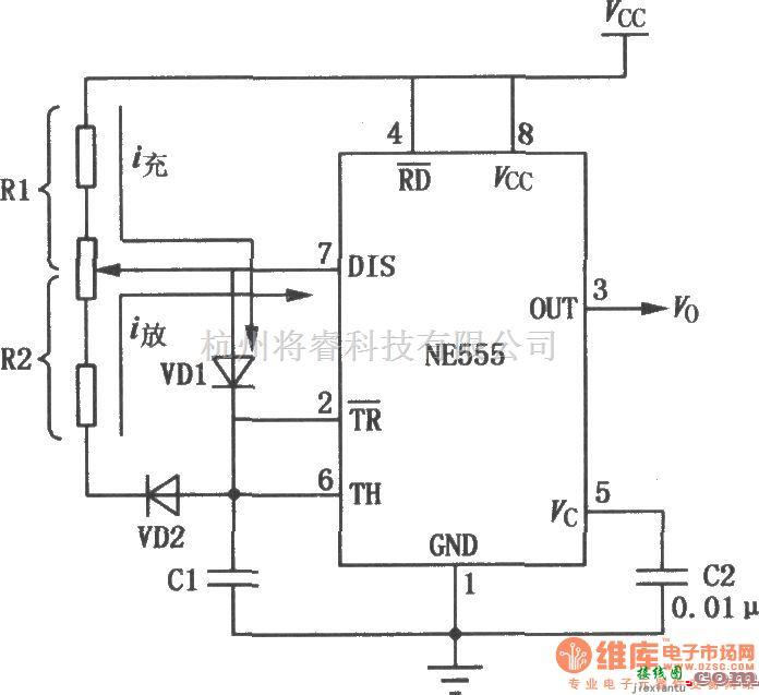 多谐振荡产生中的555组成的占空比可调的多谐振荡器  第1张