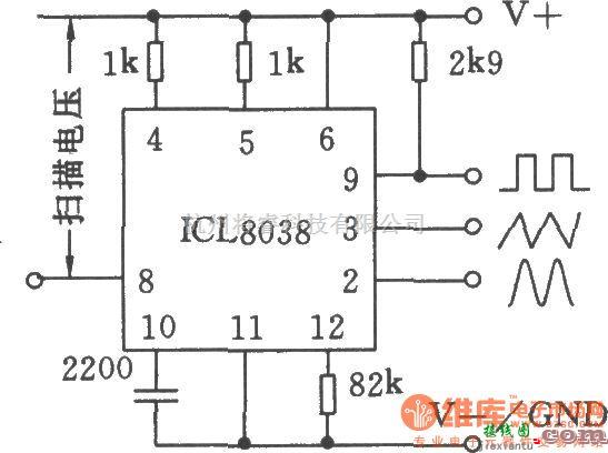 函数信号产生器中的单片精密函数发生器ICL8038应用电路二  第1张