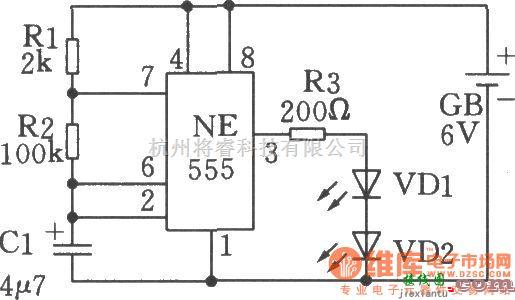 低频信号产生中的利用555时基电路制成的低频振荡(闪烁发光电路)电路一  第1张