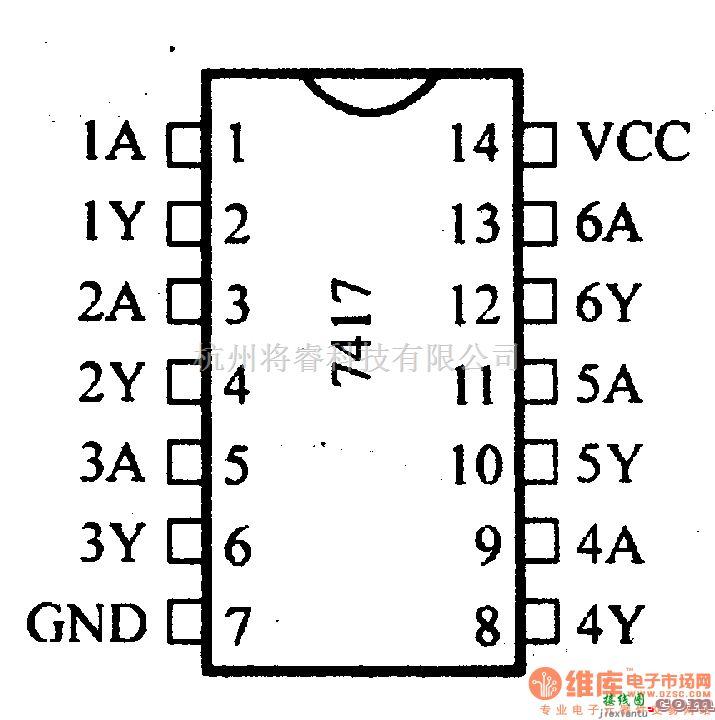 数字电路中的74系列数字电路7417.74LS17等六缓冲器/驱动器(OC.高压输出)  第1张