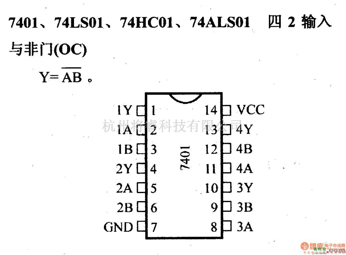 数字电路中的74系列数字电路7401.4LS01等四2输入与非门(OC)  第1张