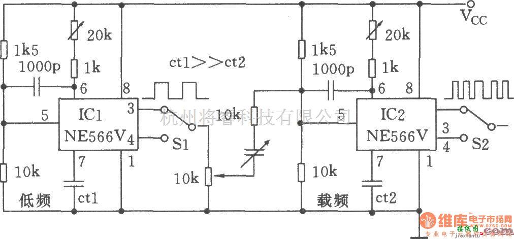 调频信号产生中的两只NE566V构成低频FM发生器  第1张