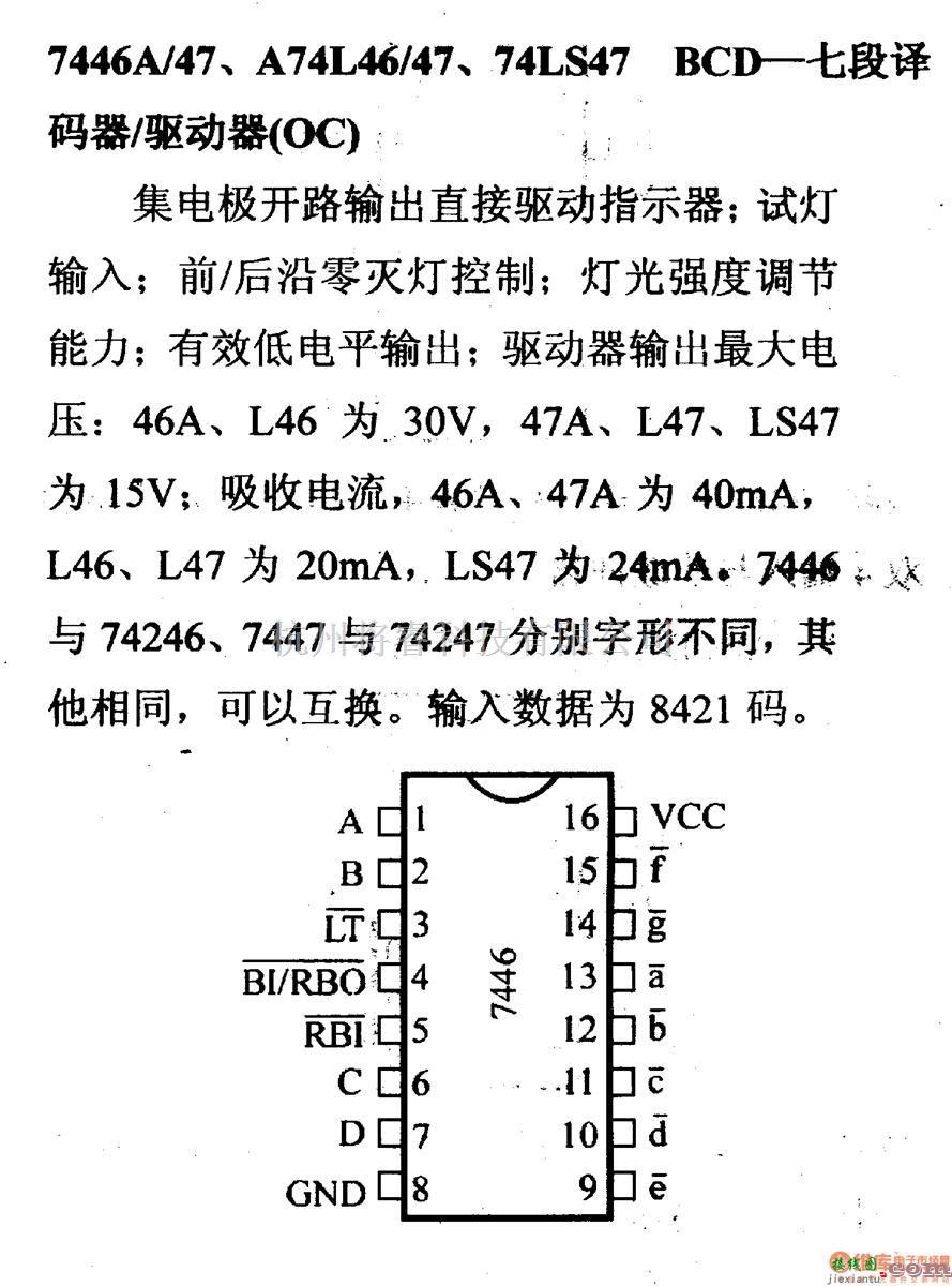 数字电路中的74系列数字电路7446A/47等BCD-七段译码器／驱动器（OC)  第1张