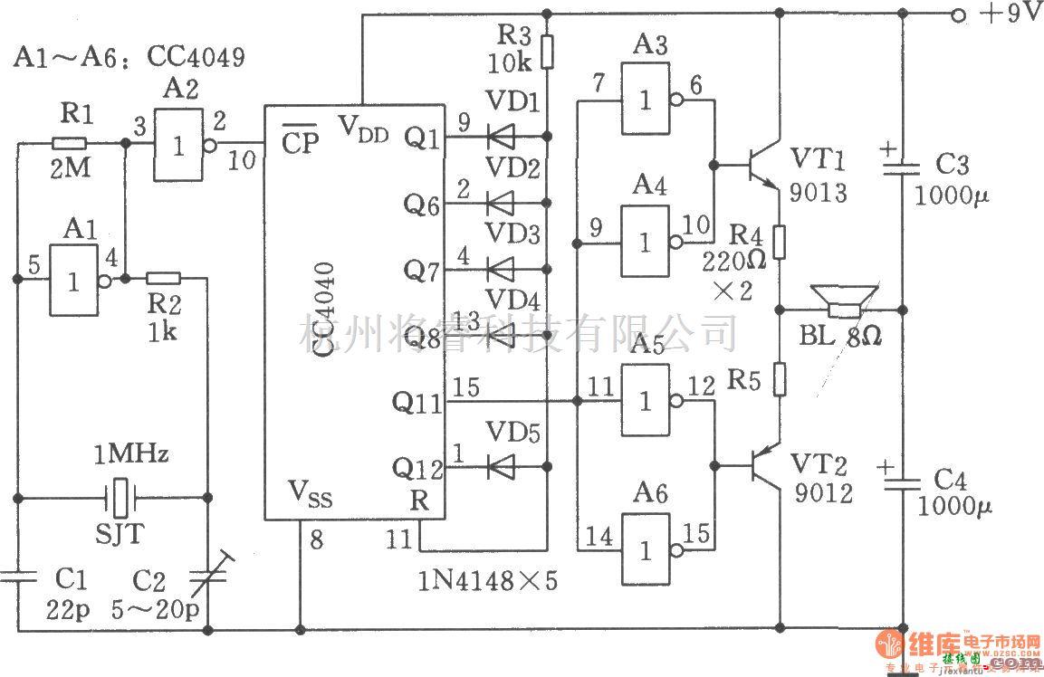 多谐振荡产生中的由CC4040构成的电子校音器  第1张