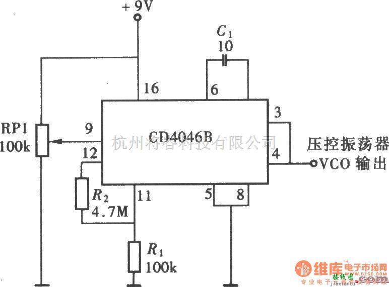 振荡电路中的用CD4046组成的有限频率范围振荡器  第1张