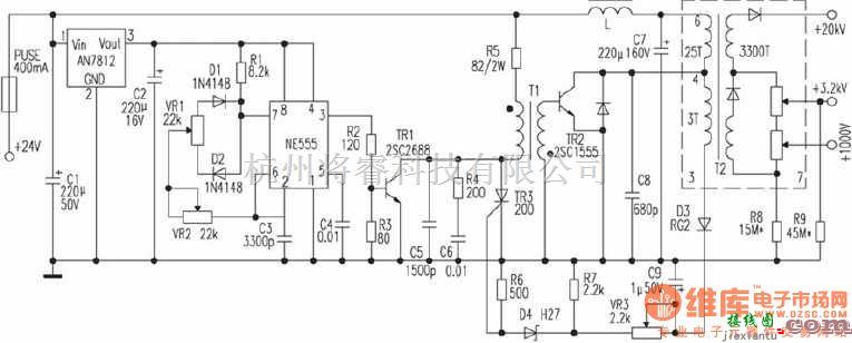 稳压电源中的24V伏供电的CRT高压电源电路图  第1张