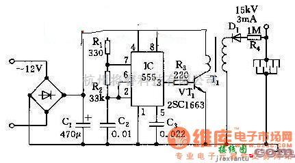 稳压电源中的用NE555制作的高压静电发生器电路图  第1张