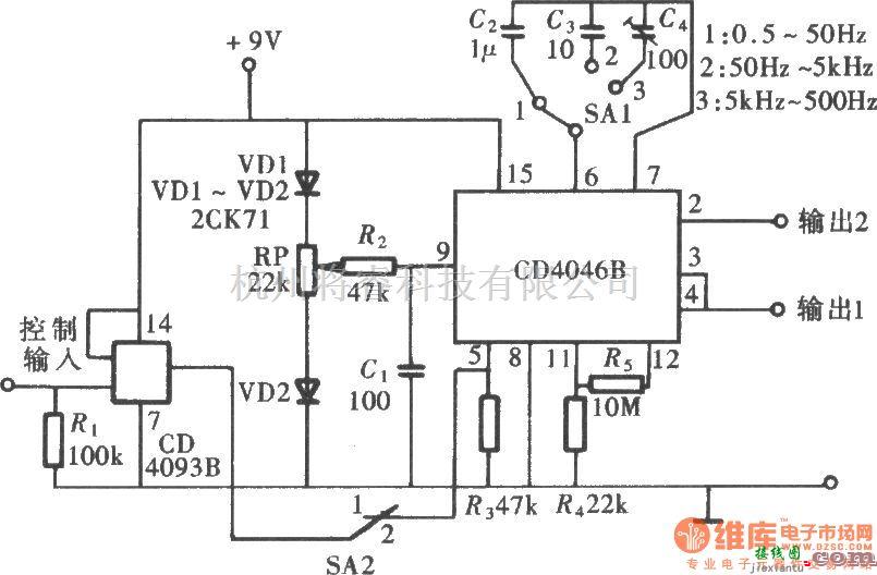 宽带信号产生中的用CD4046组成的宽带方波信号发生器  第1张