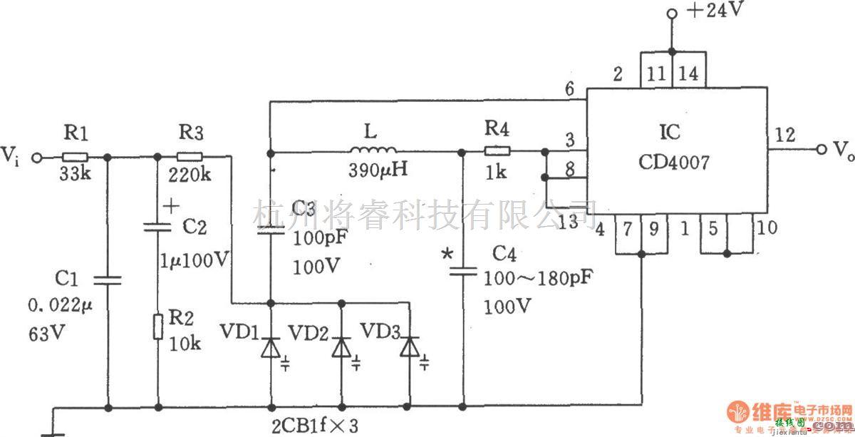 压控信号产生器中的由CD4007构成的压控振荡器  第1张