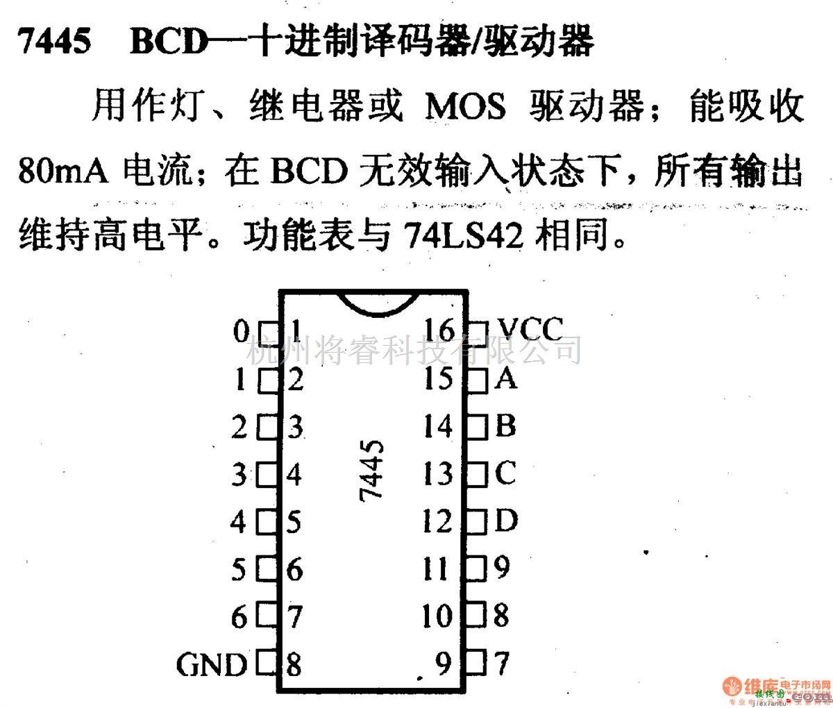 数字电路中的74系列数字电路7445.BCD-十进制译码器/驱动器  第1张