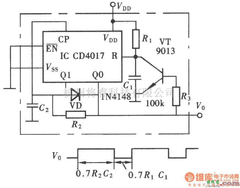 多谐振荡产生中的用CD4017组成的多谐振荡器  第1张