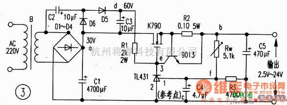 稳压电源中的利用TL431作大功率可调稳压电源  第2张