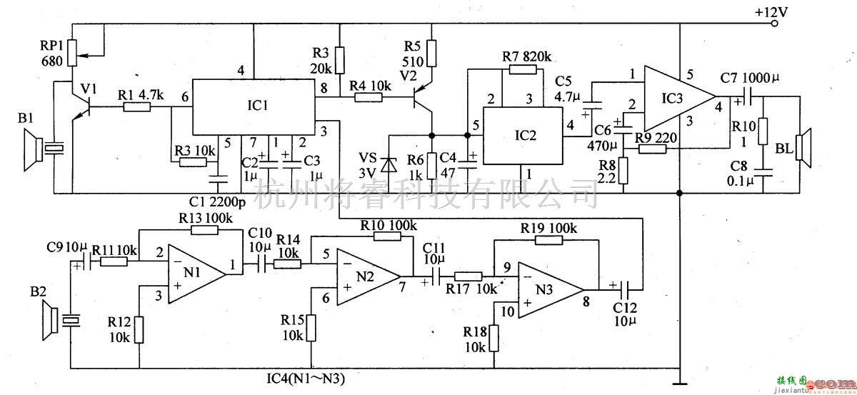 集成电路构成的信号产生中的超声波安全行车警示器  第1张