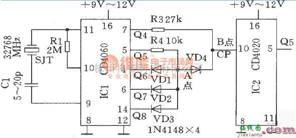 低频信号产生中的用32768Hz晶体SJT组成的时基电路产生60Hz信号  第1张