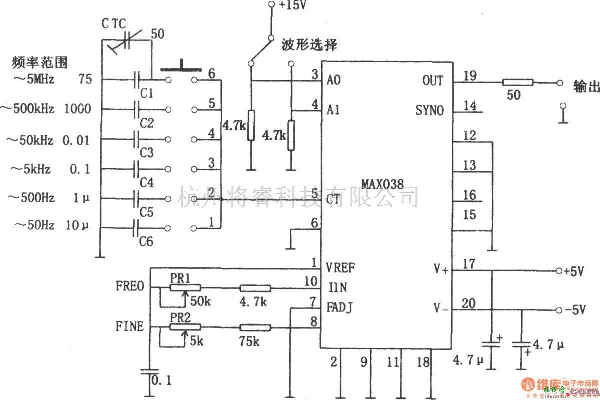 函数信号产生器中的MAX038构成的5Hz～5MHz函数发生器  第1张