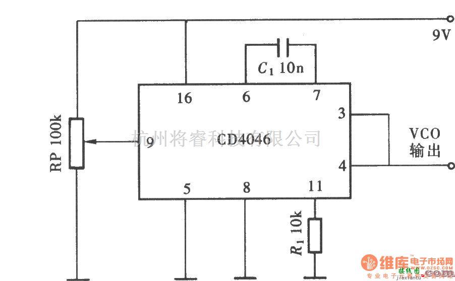 压控信号产生器中的用CD4046组成的宽频段压控振荡器  第1张