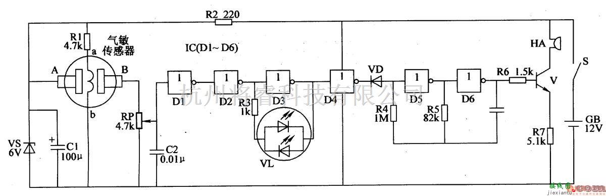 集成电路构成的信号产生中的沼气泄漏报警器  第1张