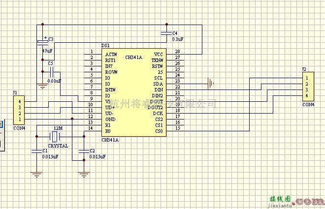接口电路中的USB转并口、串口电路图(ch341)  第1张
