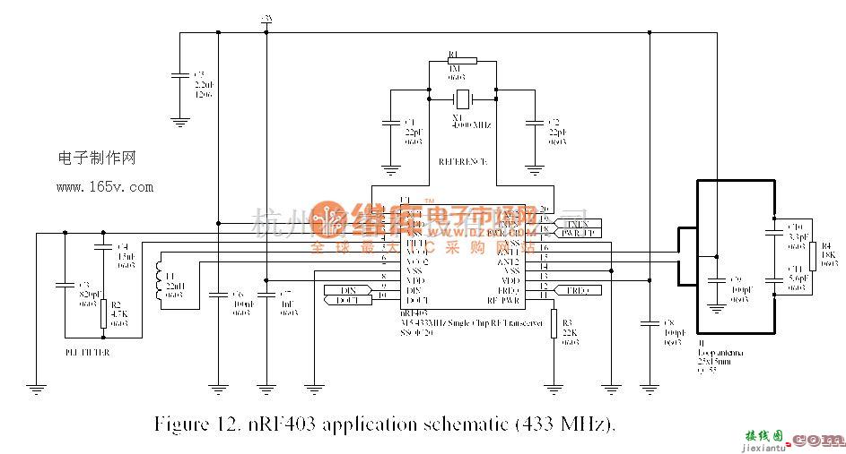 无线接收中的[原创]nRF403射频和接收应用电路图  第1张
