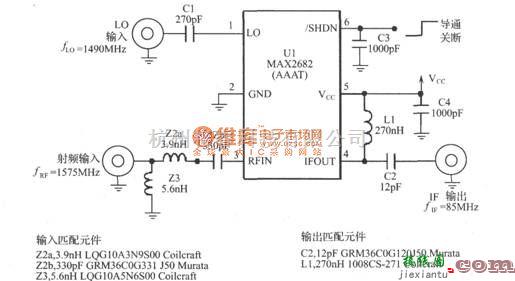 GPS接收电路中的使用MAX2682的GPS接收机下变频器电路  第2张