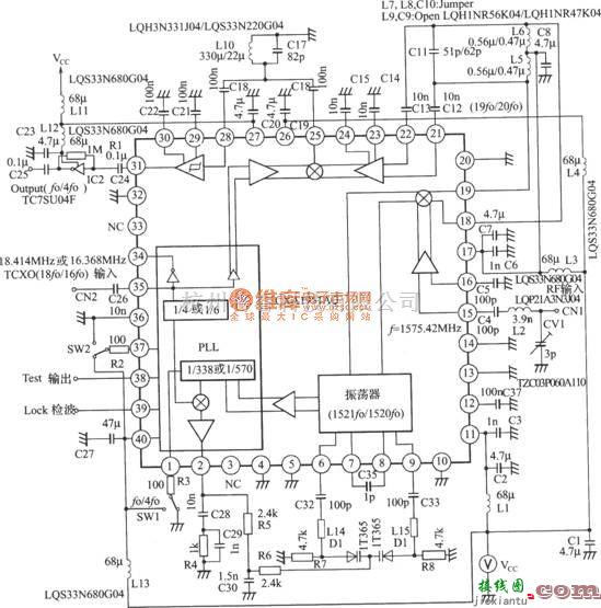 GPS接收电路中的基于CXA1951AQ的GPS接收机下变频器电路  第1张