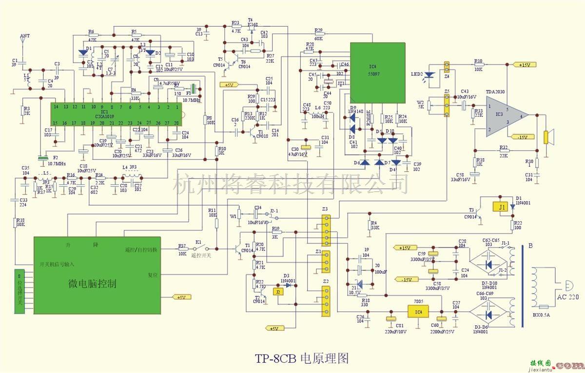 无线接收中的TP－8CB型10W调频音箱电路图  第1张