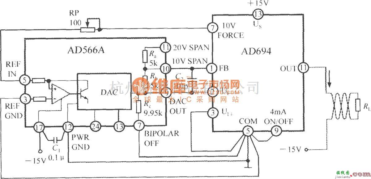 集成电流传感器、变送器中的多功能传感信号调理器AD694用作数／模转换器(DAC)的电流环接口电路  第1张