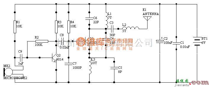 无线发射中的1000米单管振荡（C8050）调频发射电路  第1张