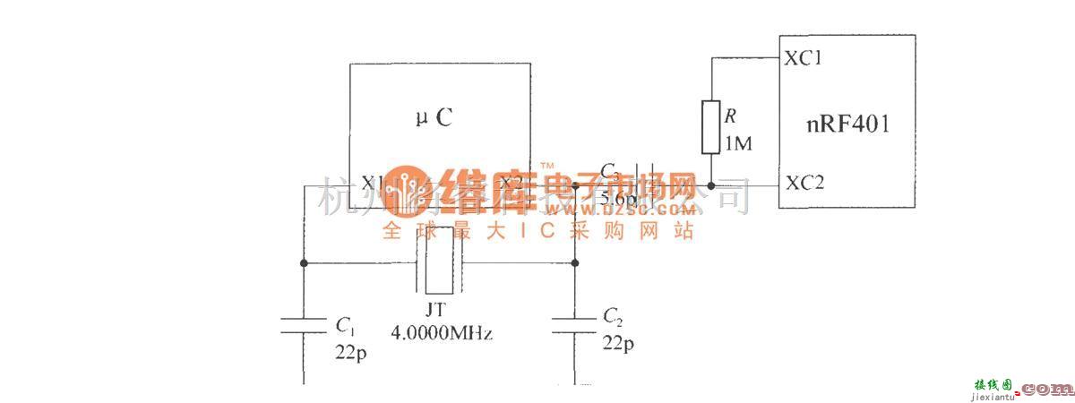 特种集成传感器中的单片射频收发器nRF401的典型应用电路  第2张