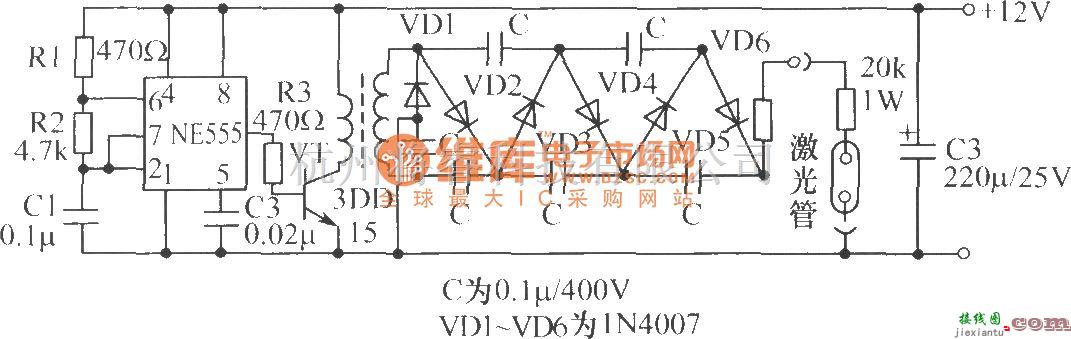 激光器件中的小型氦氖激光演示仪电路  第1张