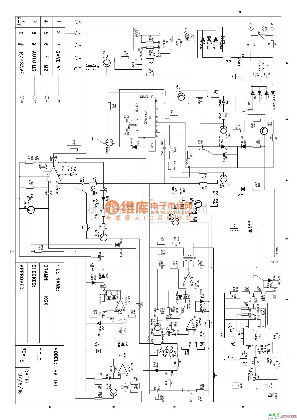 有线通信中的LM324+TBA820免提通话电路的电话机电路  第1张