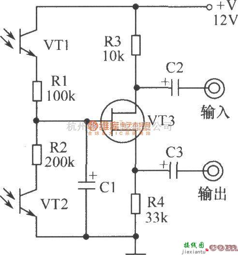 光敏二极管、三极管电路中的光敏三极管组成的光控电位器电路  第1张