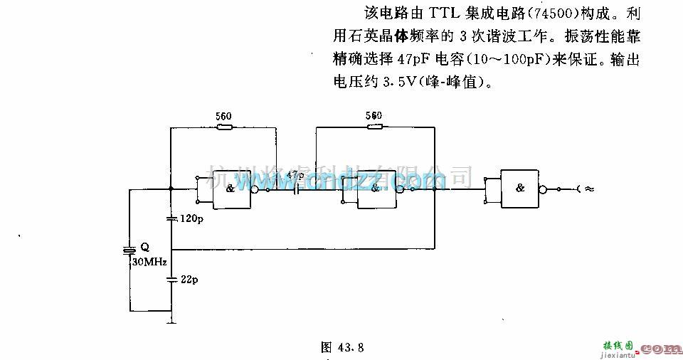 高频振荡器中的采用“与非”门的30MHs石英晶体振荡器电路  第1张