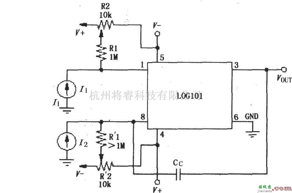 对数/跨导放大电路中的对数和对数比率放大器LOG101／104的偏流调零电路  第1张