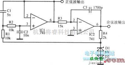 振荡电路中的两路输出的2kHz音频振荡电路  第1张