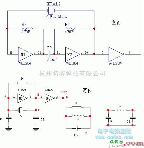 振荡电路中的门电路构成的晶体并联谐振振荡器  第1张