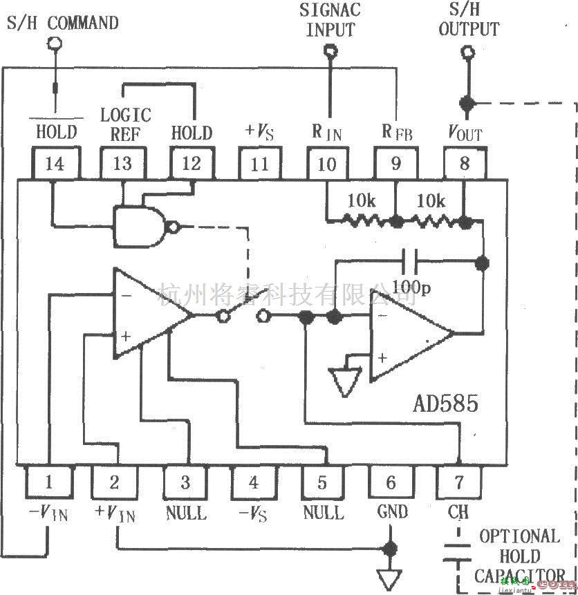 采样保持放大电路中的AD585增益=-1时的有效采样保持电路  第1张